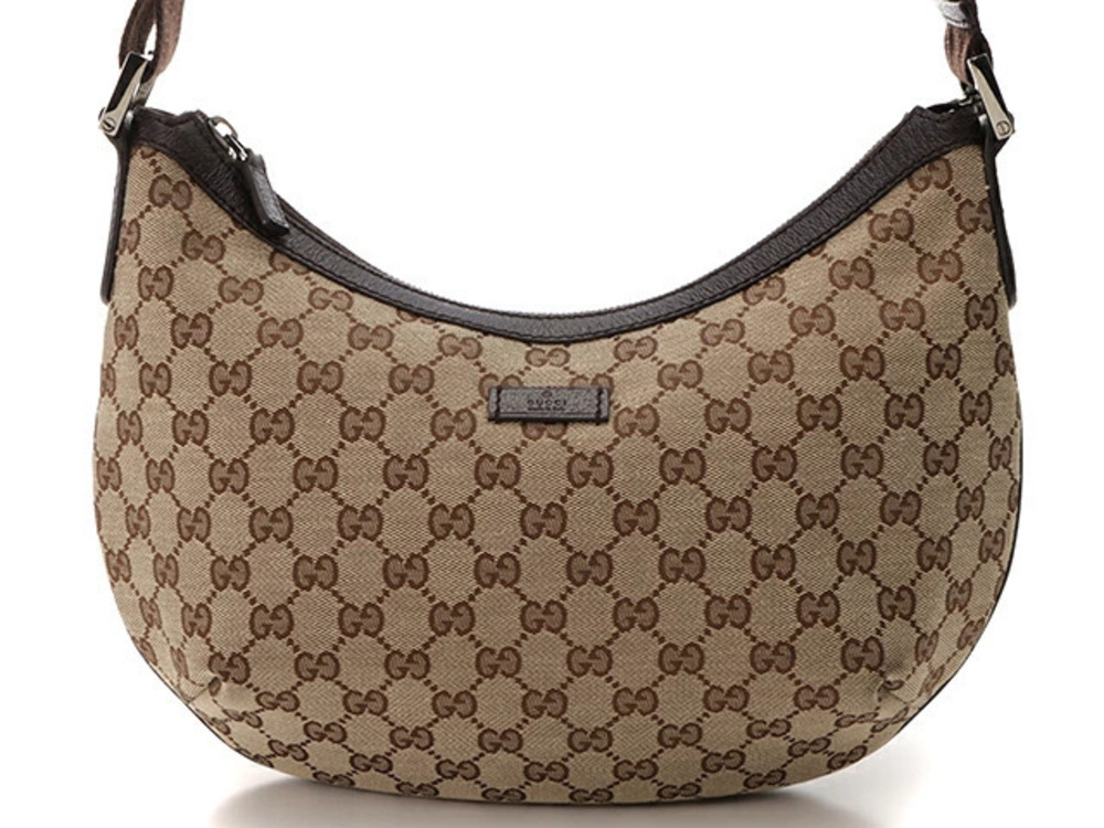 Gucci Shoulder Bag Canvas Calfskin Beige Cream Brown